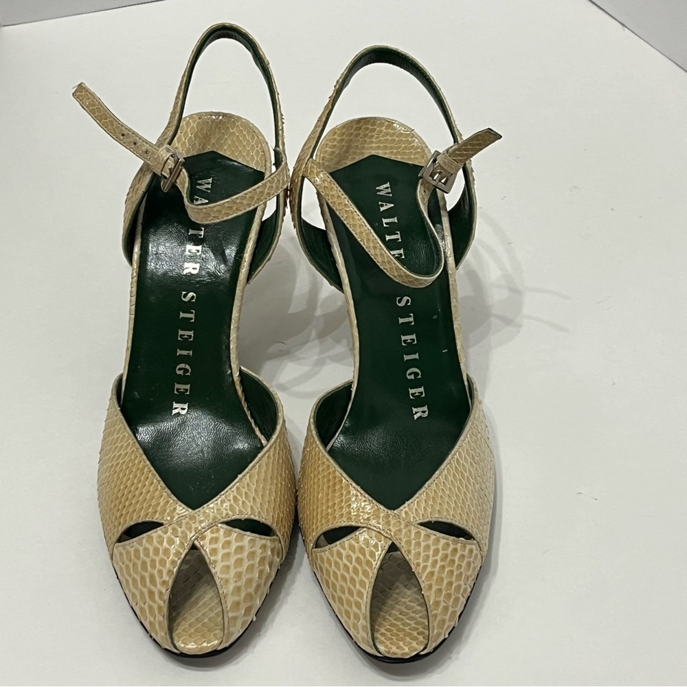 NOS Walter Steiger  Beige Snake high heel sandals Sz 8 hand-made Italy MSRP $460